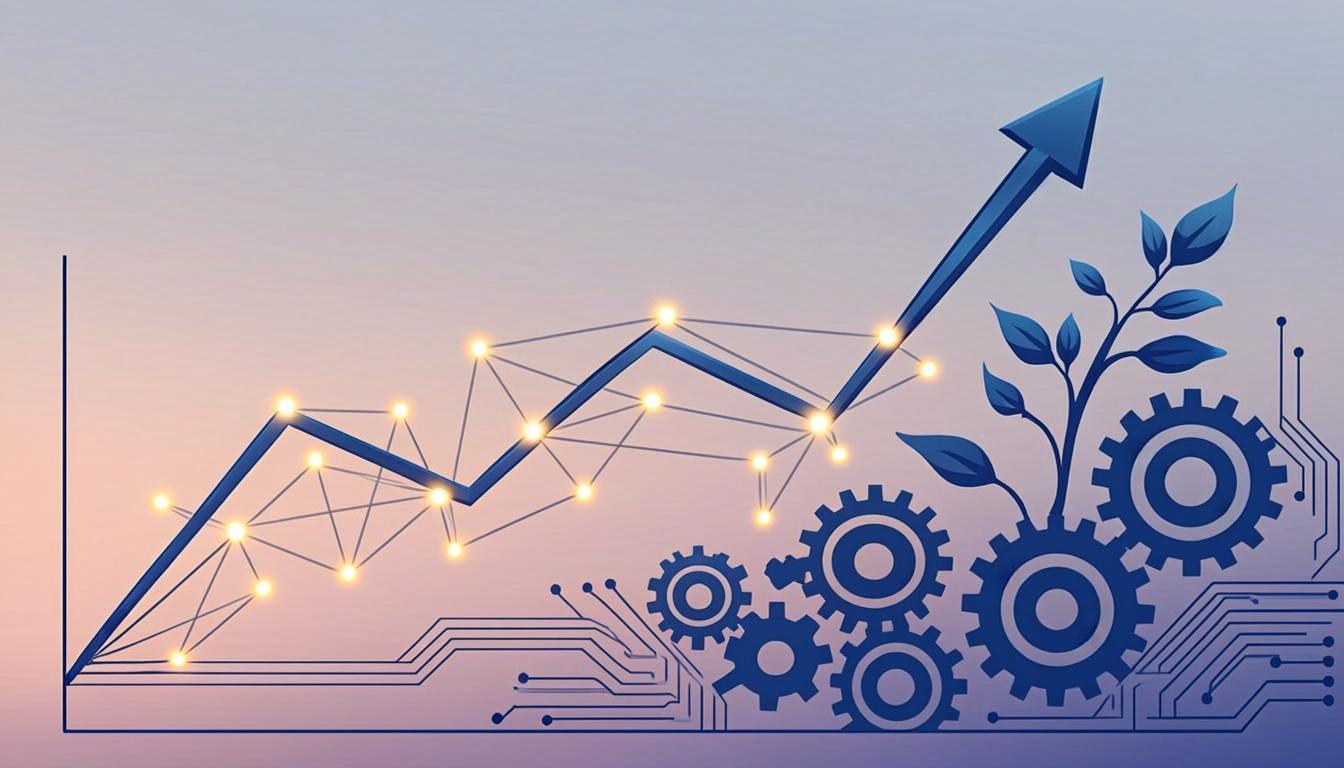 Conceptual illustration of AI automation driving business growth with an upward trend