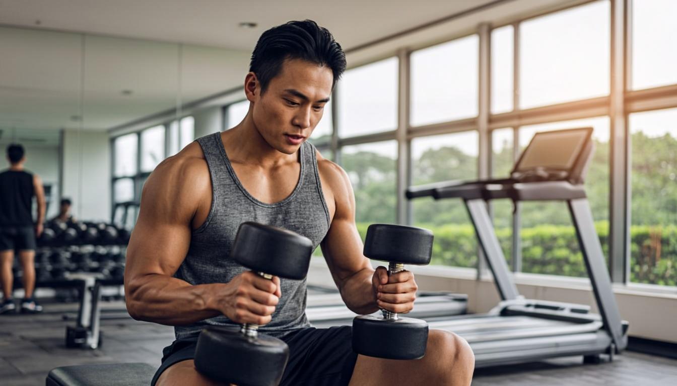 Person performing a mix of strength training and cardio exercises in a bright gym environment demonstrating balanced exercise for weight loss